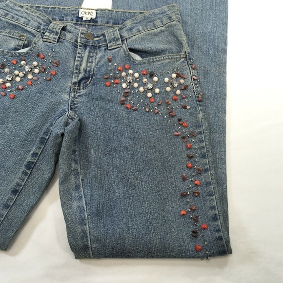 Cache BEADED Jeans Sz 0 LONG 34"  Beads Rare - Picture 3 of 6